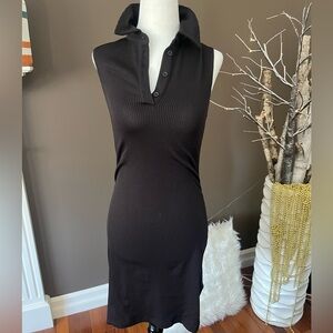 Divided Black Ribbed Mini Dress